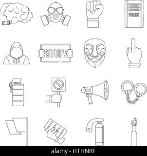 Protest icons set. Outline illustration of 16 protest vector icons for web Stock Vector