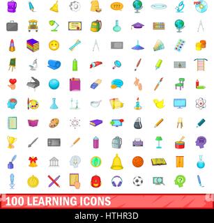 100 learning icons set in cartoon style for any design vector illustration Stock Vector