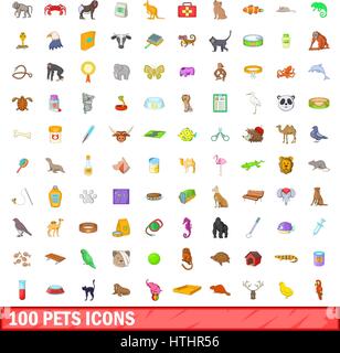 100 pets icons set in cartoon style for any design vector illustration Stock Vector