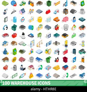 100 warehouse icons set in isometric 3d style for any design vector illustration Stock Vector