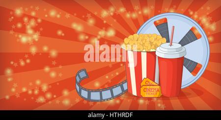 Cinema movie horizontal banner concept corn. Cartoon illustration of cinema movie corn vector horizontal banner for web Stock Vector