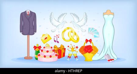 Wedding horizontal banner concept. Cartoon illustration of wedding vector horizontal banner for web Stock Vector