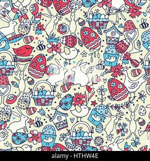 Cartoon vector hand drawn Doodle Happy Easter illustration. Seamless pattern. Stock Vector
