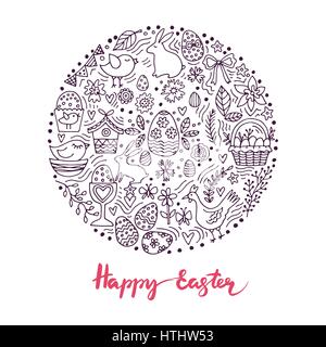 Cartoon vector hand drawn Doodle Happy Easter illustration. Stock Vector