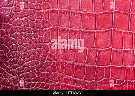 Red fashion scales macro exotic background, embossed under the skin of a reptile, crocodile. Texture genuine leather close-up, trend. For backdrop, su Stock Photo
