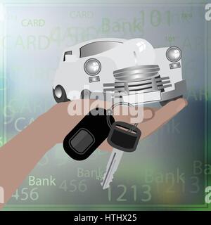 Retro car. Keep the hand of the keys. Illustration on white easy to separate background for your design Stock Vector