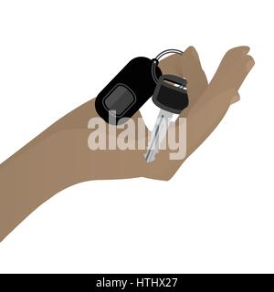 Hand hold the key from the car. Illustration on white easy to separate background for your design Stock Vector