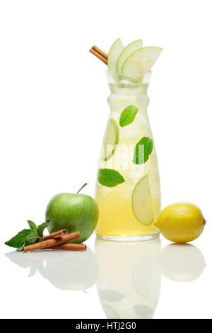 Cold drink apple, lemon, cinnamon and mint Stock Photo