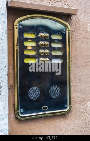 Old retro intercom in an old classic building in the historical center of Rome, Italy Stock Photo