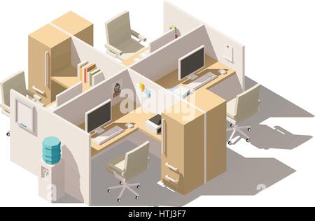Vector isometric low poly office cubicle Stock Vector