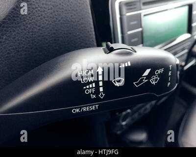 windshield wiper lever in the interior of cars Stock Photo