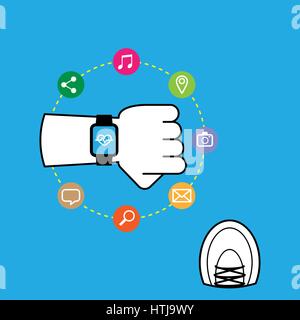 Simple design smart watch function with running shoe from top view Stock Vector