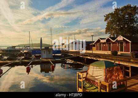 Vaxholm guest harbour at dawn, Stockholm archipelago, Sweden, Scandinavia Stock Photo