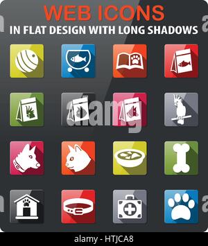 goods for pets icons set in flat design with long shadow Stock Vector