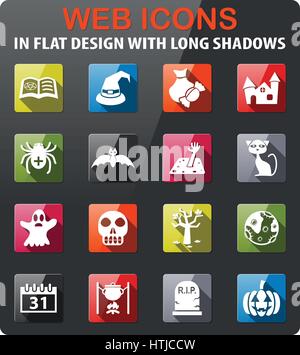 halloween icons set in flat design with long shadow Stock Vector