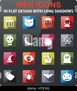 Halloween icons set in flat design with long shadow Stock Vector