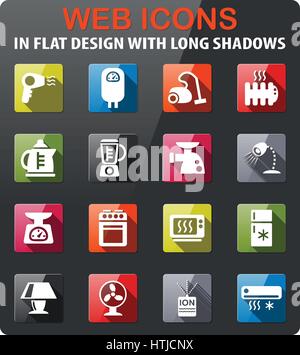 home appliances icons set in flat design with long shadow Stock Vector