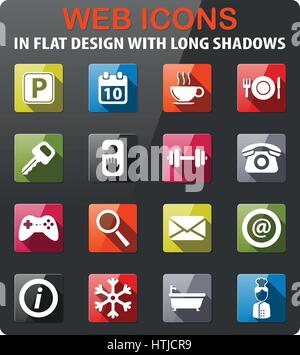 Hotel icons set in flat design with long shadow Stock Vector