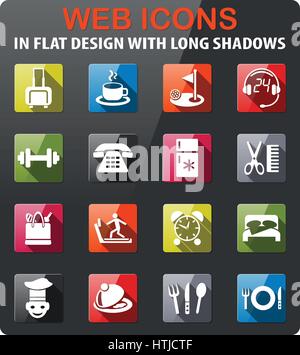 hotel service icons set in flat design with long shadow Stock Vector