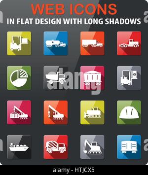 Industrial icons set in flat design with long shadow Stock Vector