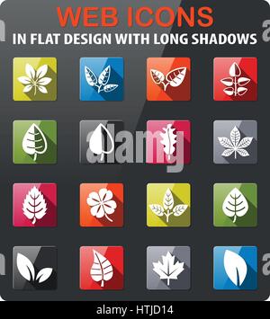 leaves icons set in flat design with long shadow Stock Vector