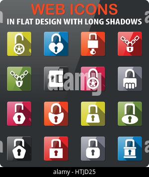lock icons set in flat design with long shadow Stock Vector