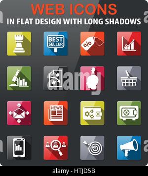marketing icons set in flat design with long shadow Stock Vector