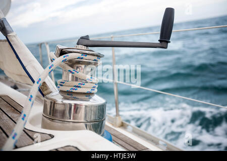 Closeup Of Rope On Yacht Winch Stock Photo