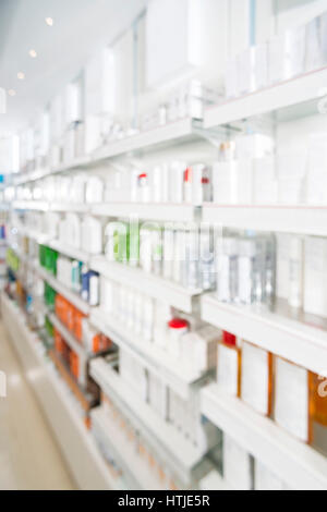 Medicines Displayed On Shelves In Pharmacy
