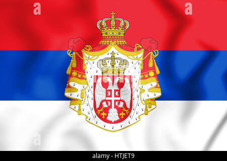 3D Kingdom of Serbia Flag (1882-1918). 3D Illustration. Stock Photo