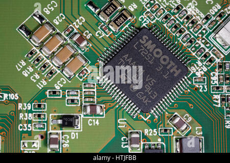 Close-up of SMOOTH L7251 integrated circuit on hard disk drive printed circuit board Stock Photo