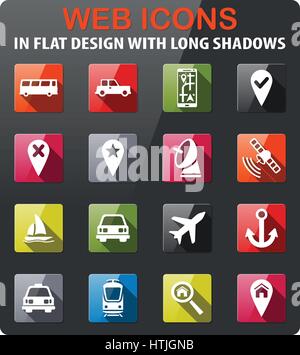 Navigation icons set in flat design with long shadow Stock Vector