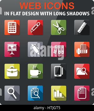 office icons set in flat design with long shadow Stock Vector