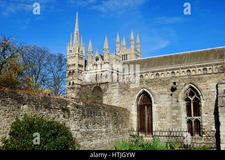 Rear view of Peterborough Cathedral (Cathedral Church of St. Peter, St ...