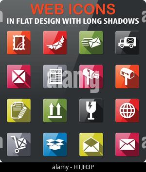 post service icons set in flat design with long shadow Stock Vector
