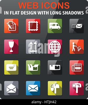 Post service icons set in flat design with long shadow Stock Vector