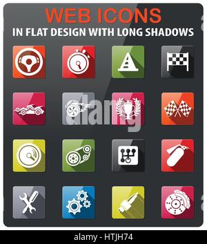 Racing icons set in flat design with long shadow Stock Vector