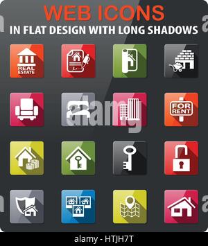 real estate icons set in flat design with long shadow Stock Vector