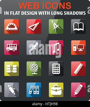 school icons set in flat design with long shadow Stock Vector