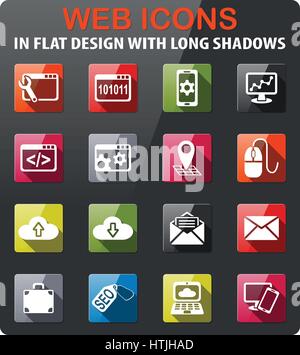 seo and development icons set in flat design with long shadow Stock Vector