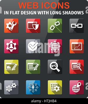 seo and development icons set in flat design with long shadow Stock Vector