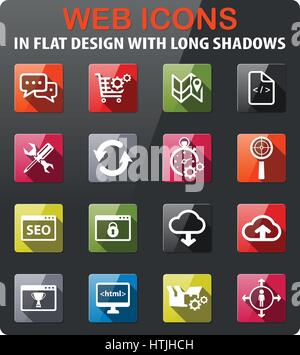 SEO and development icons set in flat design with long shadow Stock Vector