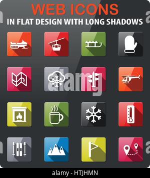 Skiing icons set in flat design with long shadow Stock Vector