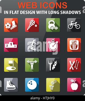 sport icons set in flat design with long shadow Stock Vector