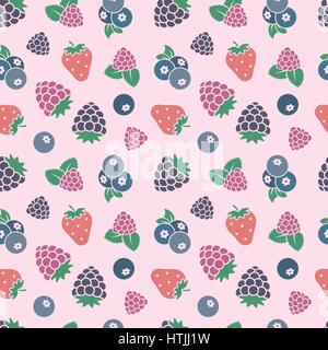 Seamless background pattern with strawberries, blackberries, raspberries and blueberries Stock Vector