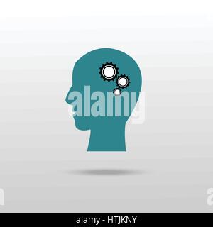 Gears in human head icon. Simple illustration of gears in human head vector icon for web Stock Vector