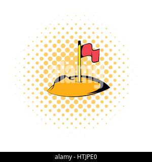 Flag on the moon icon, comics style Stock Vector