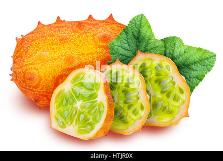Kiwano, horned melon isolated on white background with clipping path Stock Photo