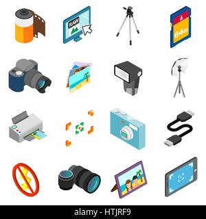 Photography icons set, isometric 3d style Stock Vector
