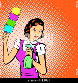 Cleaning woman concept, comics style Stock Vector